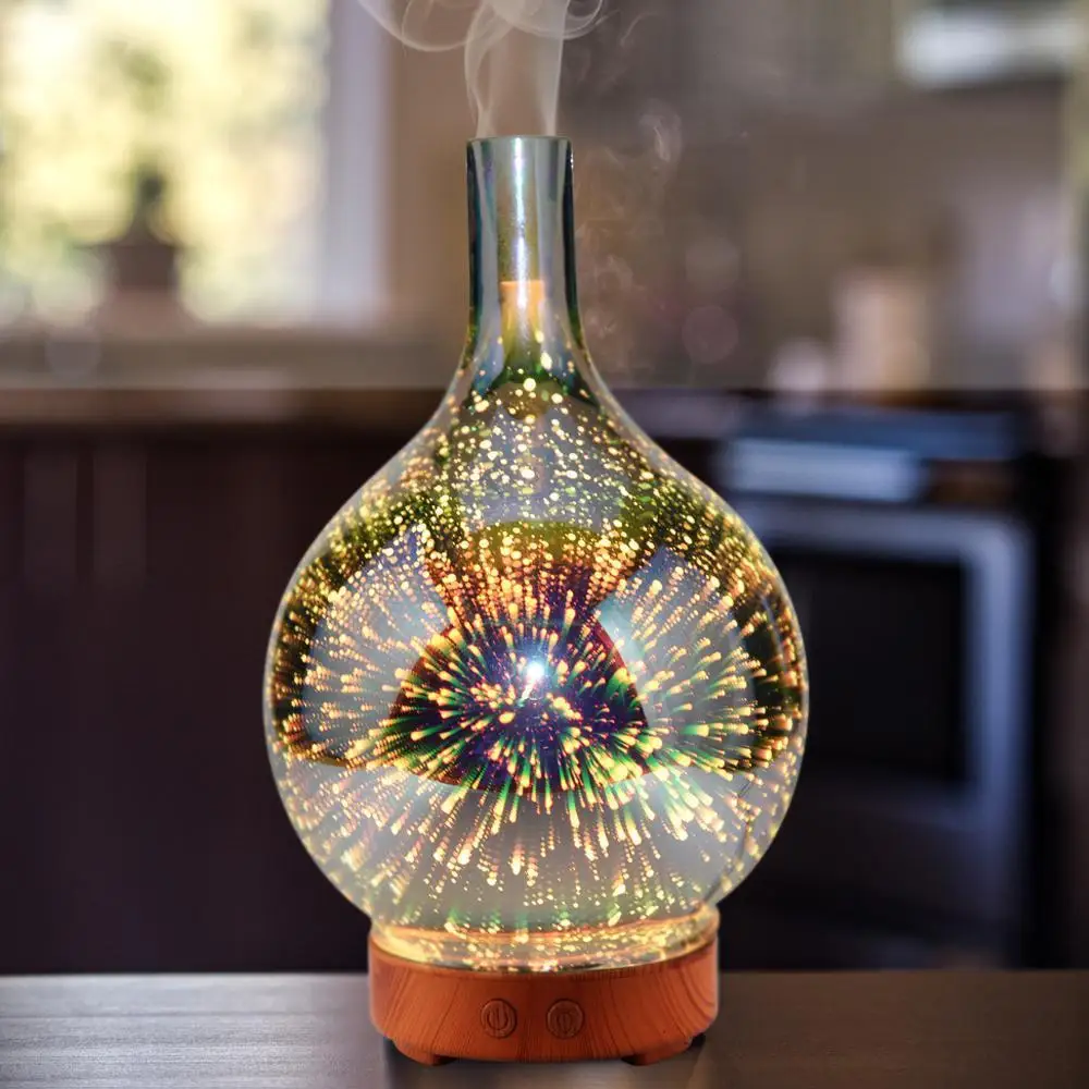 Beste Elektrische Luchtbevochtiger Stardust Olie Diffuser Glas Kleurrijke Vaas Luchtbevochtiger Thuis 3D Mini Aromatherapie Machine Nachtlampje Hot