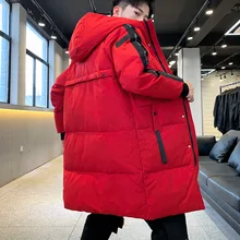 Мужской пуховик средней длины, тренд, красивый длинный пуховик выше колена для мужчин и женщин, стиль знаменитостей, зимнее толстое пальто, мужская мода, Wor