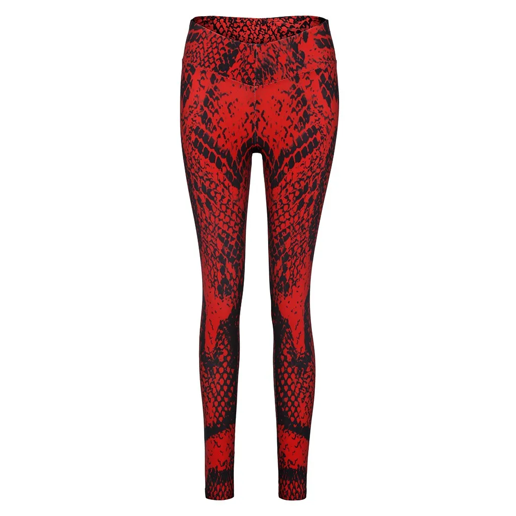 Red High Waist Fitness Leggings Women Workout Fashion High Waist Print Running Sports Red Pants Leggings Female Leggins Mujer - Color: Red