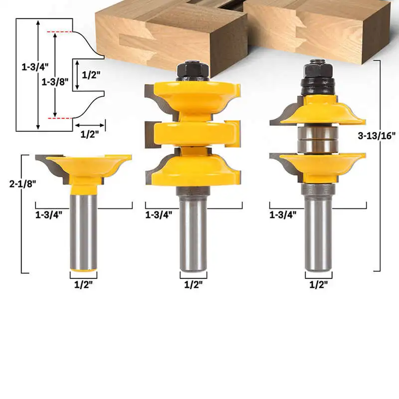 3 Pc 1/2In Shank Entry And Interior Door Ogee Matched R&S Router Bit