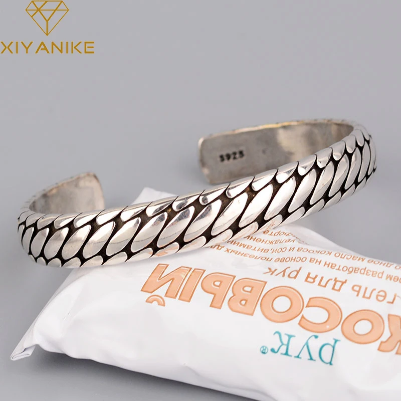 Silver Color Retro Oval Pattern Women Bracelet Open Minimalist Style Tai Silver Jewelry Couple Present Customize