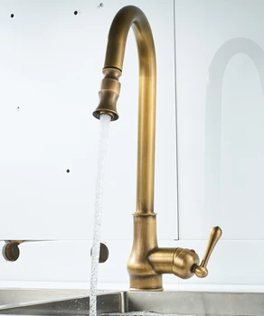 

Europe Antique Brass Mixer Pull Out Hot and Cold Water Tap Sink Swivel 360 Degree Mixer Pull Down Kitchen Faucets Single Hole