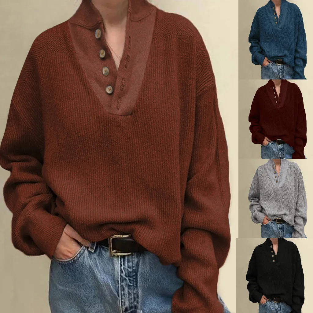 5xl Женские топы и блузки размера плюс Зимняя мода кнопка сексуальный v-образный вырез большой размер рубашка сплошной длинный рукав Топ, рубашка Mujer