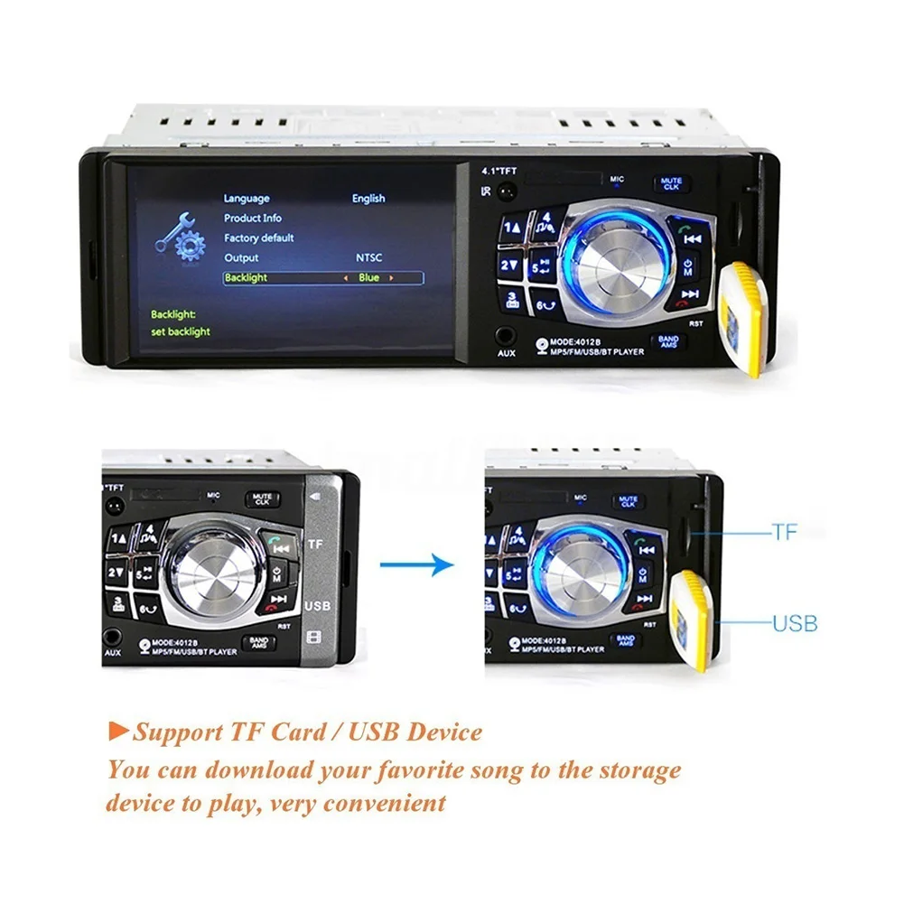 Автомобильный радиоприемник 4012B HD 4,1 дюймов Bluetooth Сенсорный экран 1 Din автомагнитола стерео FM USB MP5 плеер