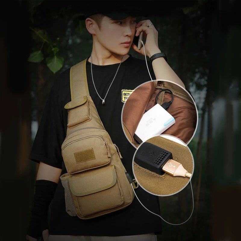 Brown Green UBAYMAX Men’s Small MOLLE Tactical Sling Bag Lightweight Waterproof Outdoor Military Daypack with Water Pouch Versatile Cross Shoulder Antitheft Chest Bag Handbag Fishing Tackle Bag 
