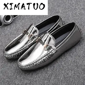 

Men Loafers Moccasins Fashion Silver Loafers for Men PU Slip On Driving Shoes Blue Black Mocassim Masculino Flats Male