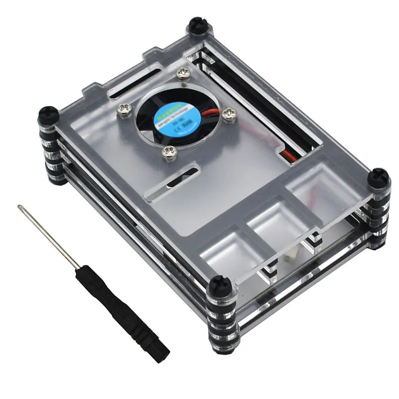 Acrylic Clear Case Shell W/ Cooling Fan Heat Sink Set For Raspberry Pi 4 Model B