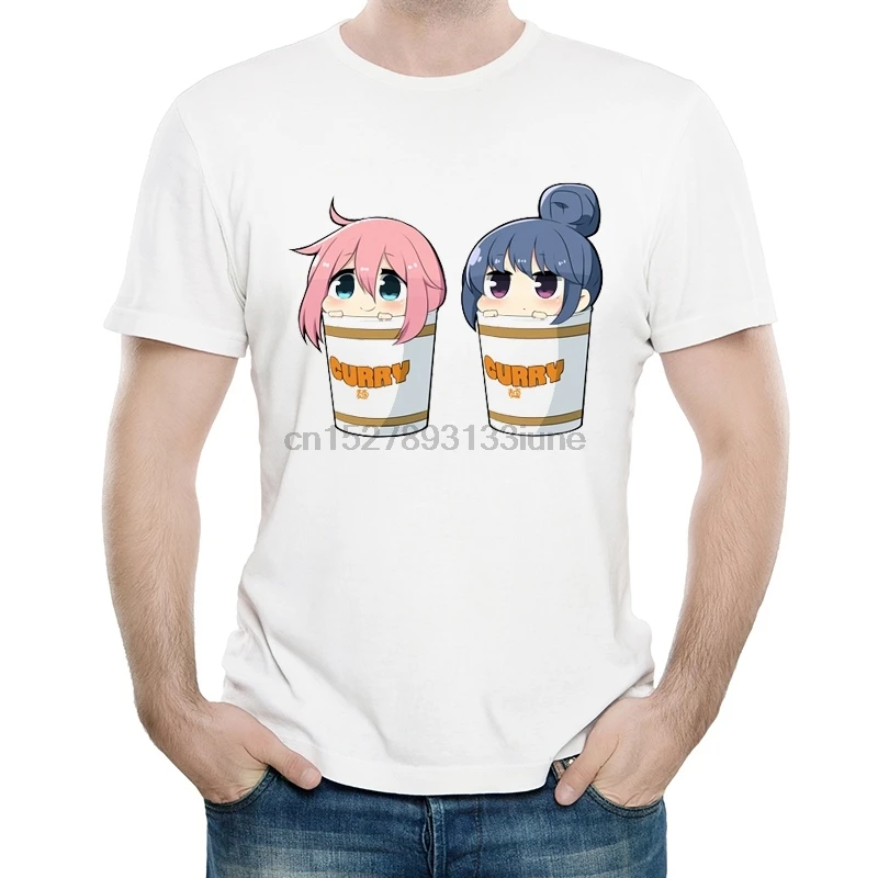 Yuru Camp футболка белый цвет дизайнерская с логотипом комическая для лагеря Мужская