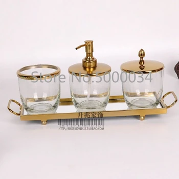 

Top Grade Northern European-Style Modern Creative Brass Crystal Glass Sanitary Ware Three-piece Set Toothbrush Cup ya gao bei