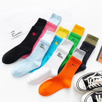 

Crew Socks Women Cartoon Woman Sock Heart Letter Print Solid Soft Sox Cotton Ladies Autumn Winter Classic Lady Calcetines Hombre