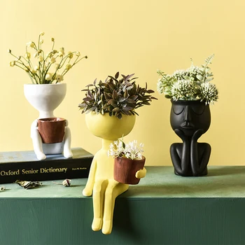 

Humanoid Ceramic Flower Pot Portrait Succulent Plant Potted Flower Arrangement Container Desktop Vase Nordic Decoration Home