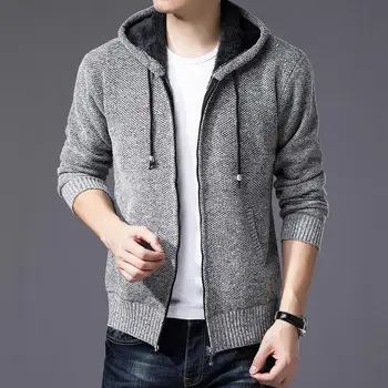 

OLOEY 2018 New Winter Brand Clothing Men's Jackets Thick Cardigan Coats Male Patchwork Stripe knitted Zipper Coat