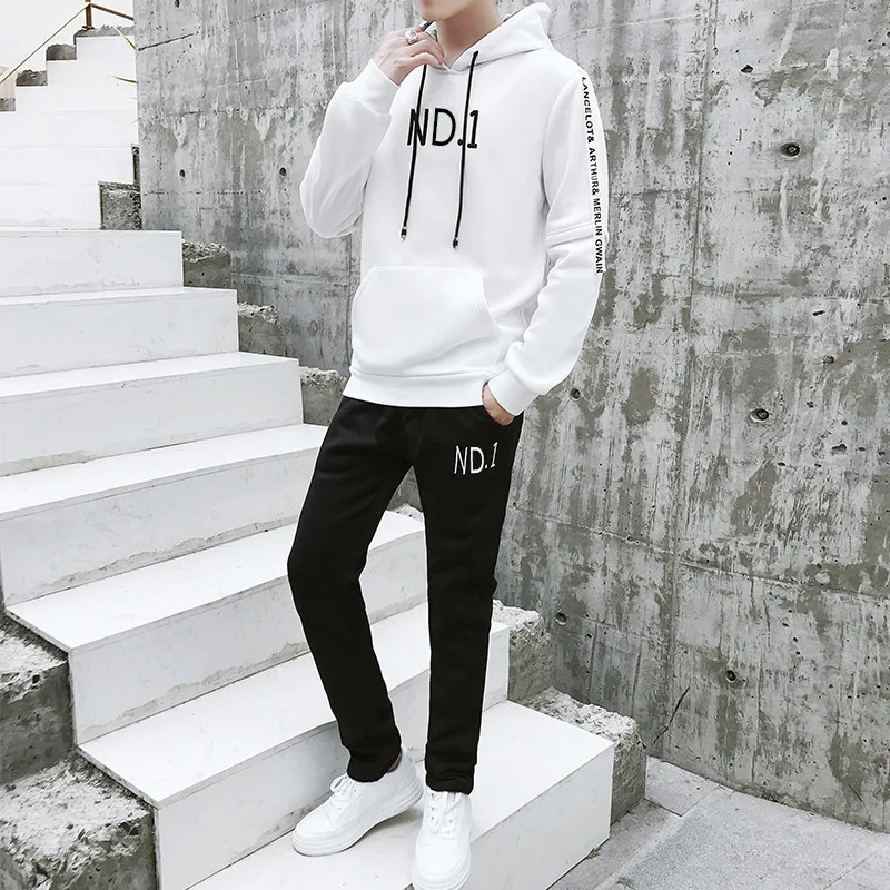 

2019 New Style Spring And Autumn MEN'S Sweater Trousers Set Youth Casual Running Sports Set Students Two-Piece Set