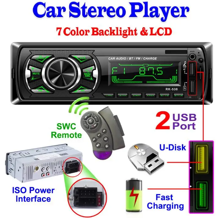 По DHL или FedEx 20 шт Авторадио 1din Автомагнитола Bluetooth автомобильный стерео плеер AUX MP3 FM/Радио дистанционное управление Автомагнитола rk538