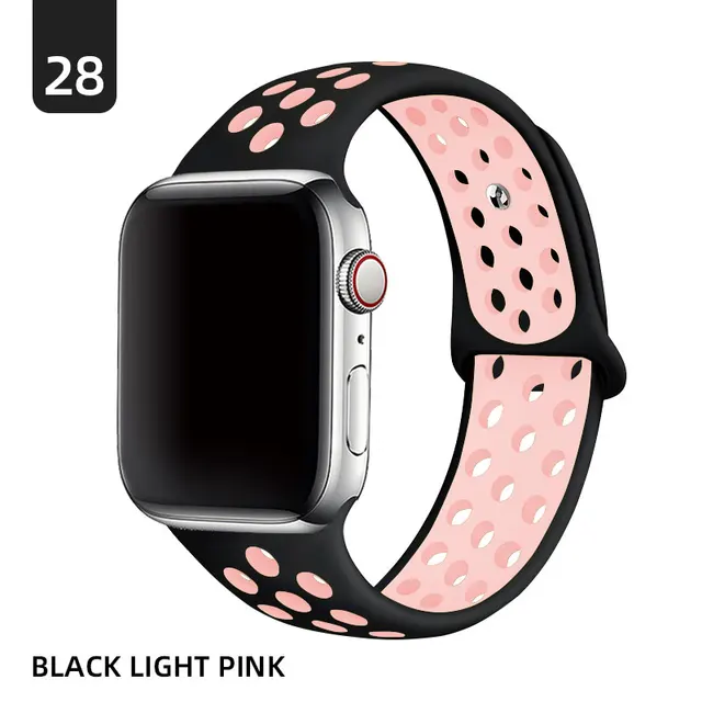 Silicone Strap For Apple Watch band 40mm 44mm 38mm 42mm 44 mm Rubber watchband smartwatch bracelet iWatch series 3 4 5 6 se band Black light pink