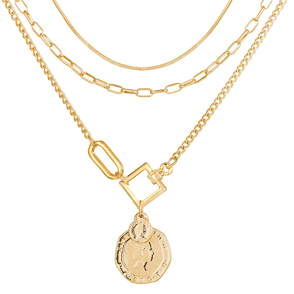 

17KM New Fashion Multi-layered Gold Portrait Head Coin Pendant Necklaces For Women Charm Classic Long Necklace 2019 Boho Jewelry