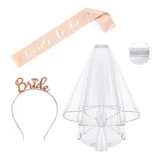3 шт./компл. девичник украшения для ночной вечеринки розовое золото комплект Свадебная Фата с расческой свадебные створки повязка тиара свадебный душ расходные материалы