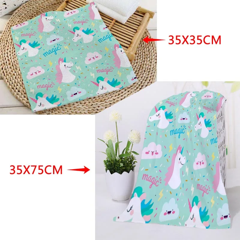 

New arrival Custom Unicorn Printed Face Towel Microfiber Fabric Square rectangle Towels Size 35x35cm 35x75cm Custom Logo
