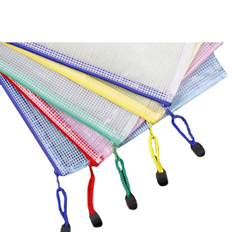 10pcs A4/A5/A6 Mesh Zipper Pouch Document Bag Waterproof Zip File Folders School Office Supplies Pencil Case Storage Bags