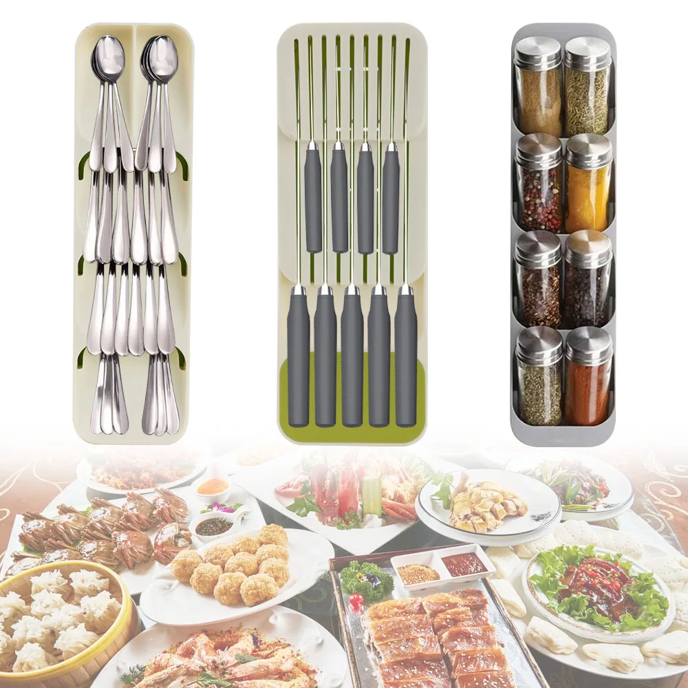 Cutlery Storage Box Tray Knife Holder Tableware Organizer Spoon Fork Drawer Plastic Container Block |