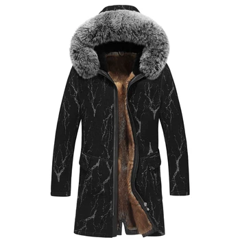 

Winter sheepskin Jackets Leather Coat Men's fox Fur HoodedJackets Thicken men winter coat Plus Size 4XL