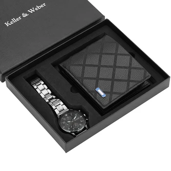 

Business Men Watches Stainless Steel Band Men Quartz Wrist Watch Leather Wallet Gift Set for Boyfriend Dad Husband Hot Sale 2019