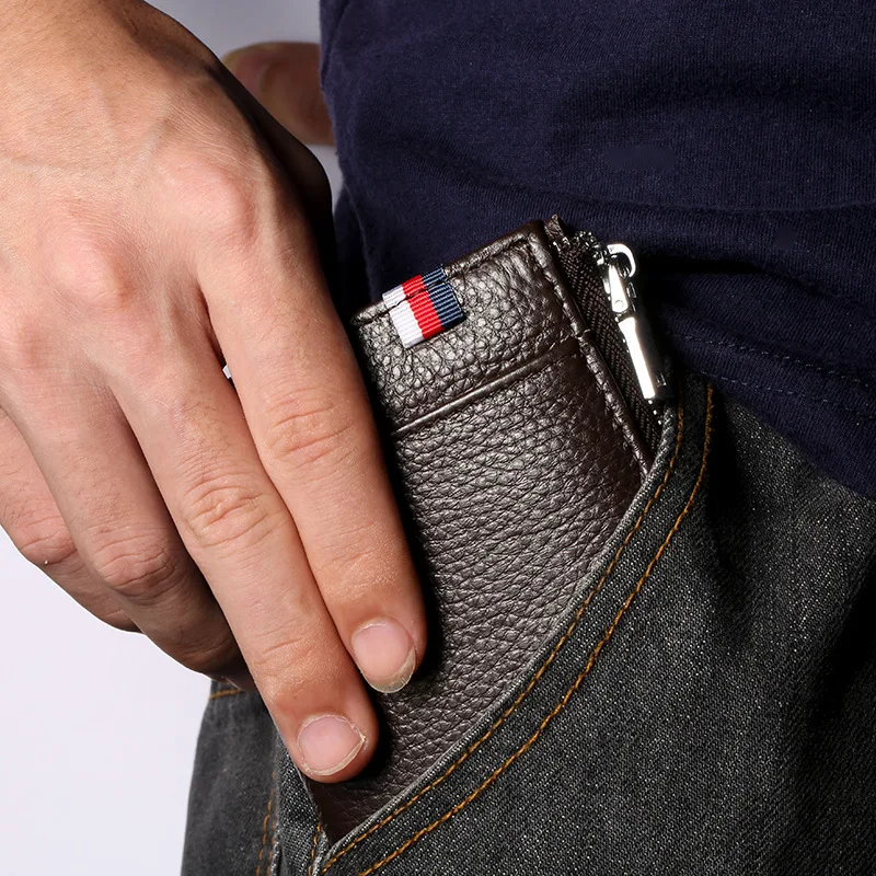 new rfid men's Genuine Leather wallet short wallet leather card bag anti-theft brush driving license wallet card holder