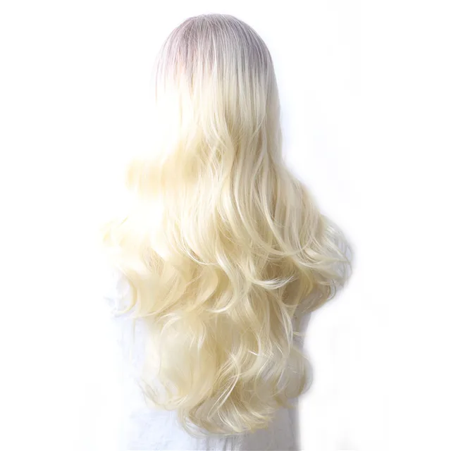 WoodFestival Wavy Synthetic Hair Wig Cosplay Ladies Colored Long Wigs For Women White Pink Red Dark Brown Green Blue Grey Ombre Same As Picture