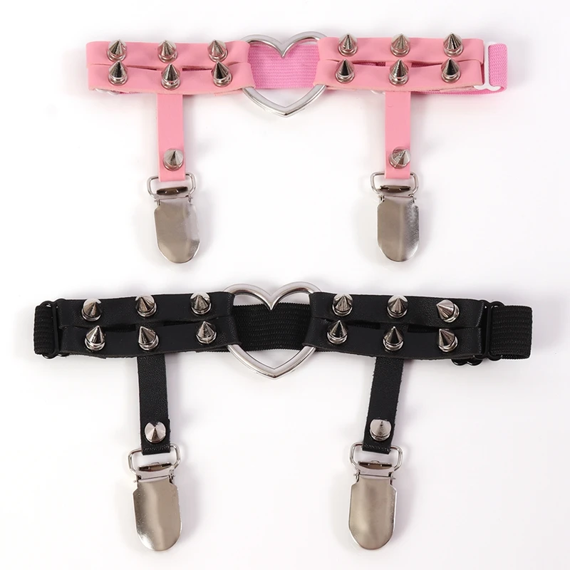 

Punk Leather Metal Heart Element Garters Sexy Rock Garter Belt Rivets Leg Ring Thigh Harness Suspenders Women Girls Body Jewelry