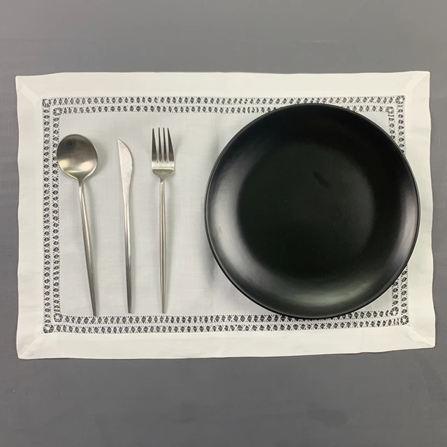 Linens Placemats Asztali Ruhával Futó Vastag Anyag Fehér Vászon Helyek Dupla Hemstitchált Elegáns Ebédhez