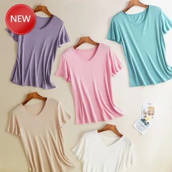 

Woman TshirtsWomen's 50% Silk Knit Short Sleeve V-neck T-Shirts top Tee