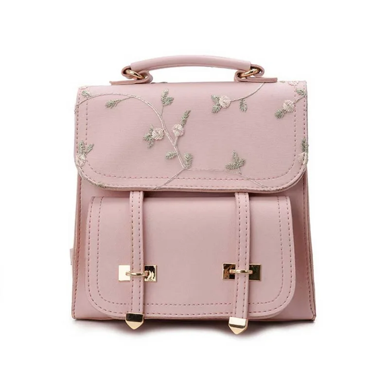 Fashion School Backpack Teenage Girls High Quality Leather Women Shoulder Bag Backpack Floral Embroidery Design Rucksack mochila