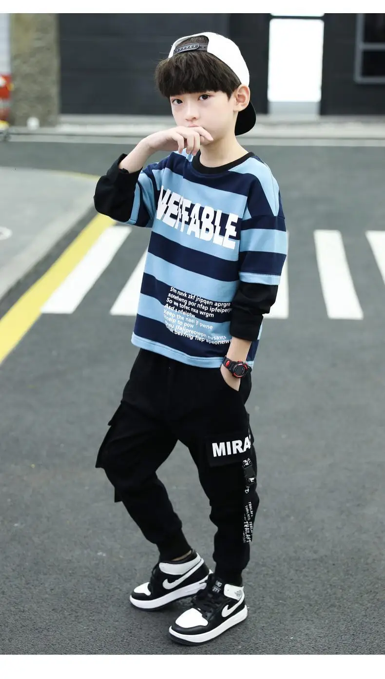 Bibi Cola/ г. Детский костюм весенне-осенняя Модная рубашка+ штаны комплект из двух предметов, куртка в полоску
