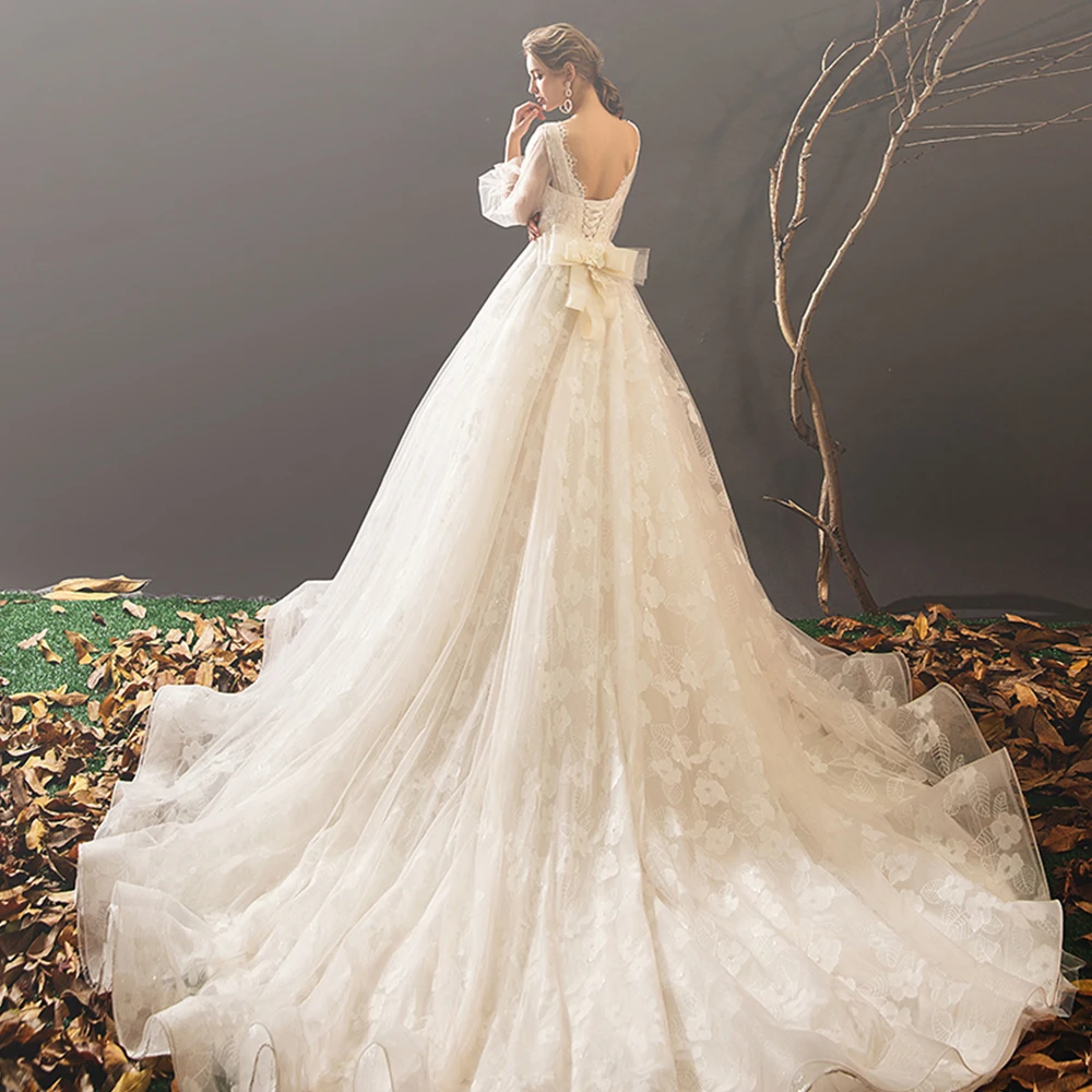 Vestido de Noiva свадебное платье трапециевидной формы с зубчатым вырезом винтажное платье Abiti da Sposa с аппликацией из тюля роскошное свадебное платье Bochzeitskleid