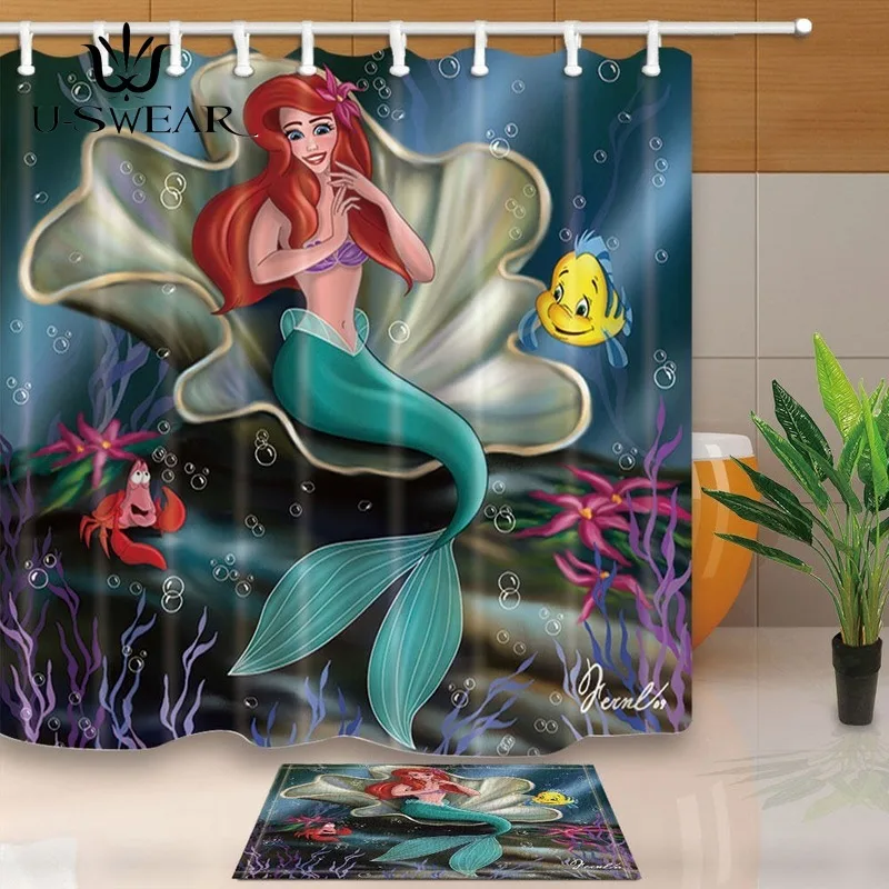 Cartoon Shower Curtains Mermaid in the Sea 3D Print Bathroom Waterproof Mildew Proof with Hooks Cortina De Ducha SC1060 | Дом и сад