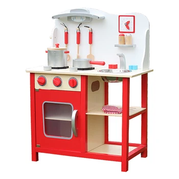 

Wood Kitchen Toy Kids Cooking Pretend Play Set with Kitchenware and Clock