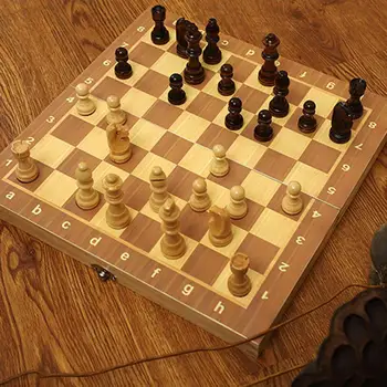 

Wooden Foldable Magnetic Internationals Chess Adult Kid Intellectuals Game Toy Foldable Wooden Chessboard Gift Toys
