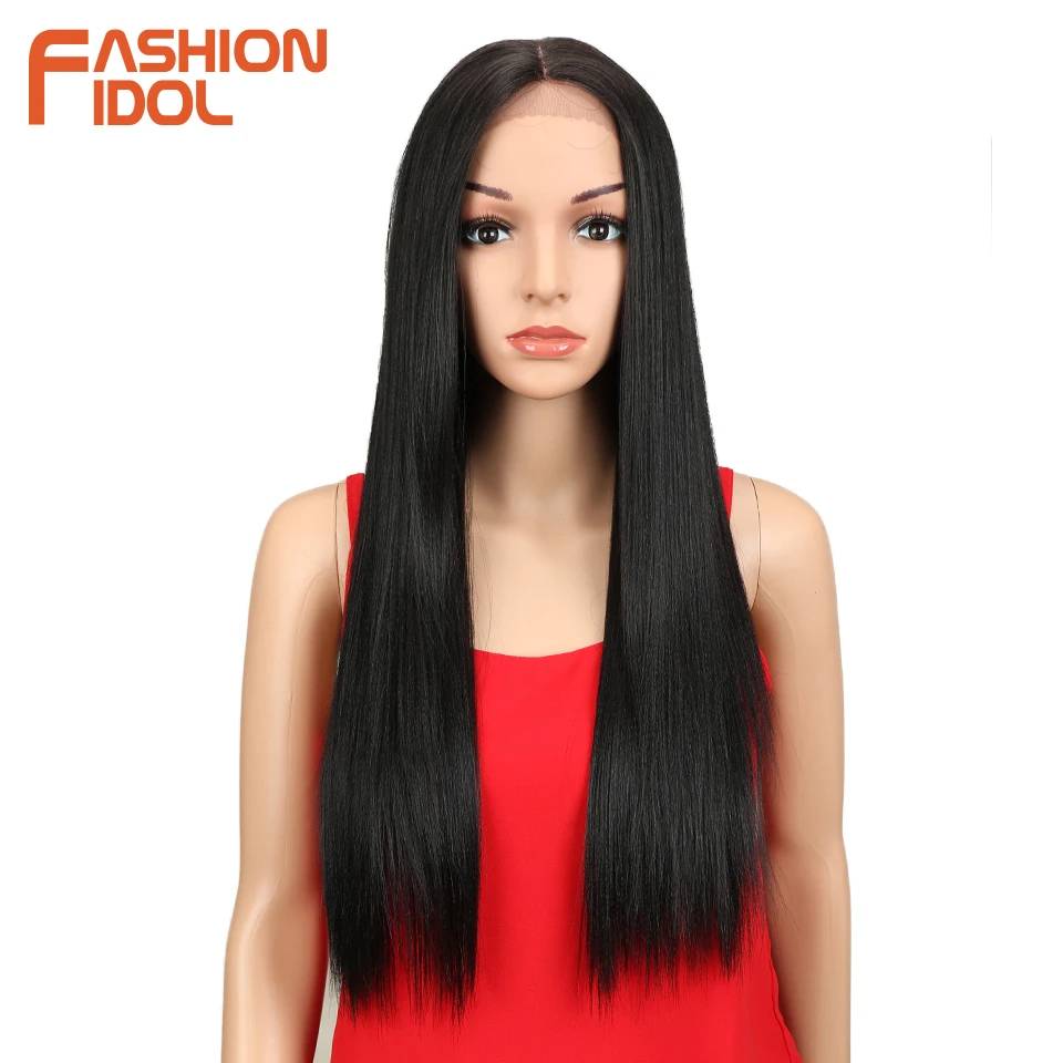 Мода IDOL 26 дюймов длинные прямые парики синтетические волосы на кружеве парик Омбре черный 613 косплей парик термостойкие синтетические волосы