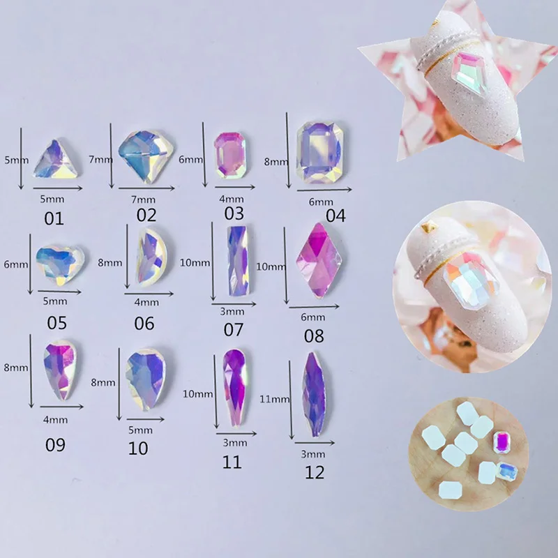 

20pcs nail art hotfix flatback rhinestone colorful summer clear nail art crystal diamond rectangle triangle waterdrop nail drill