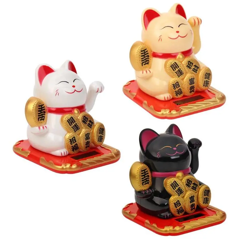 Солнечный милый Lucky Cat Фортуна ремесло статуэтки, украшение магазинов и домашнего использования, декорация для дома и отеля из Пластик Материал 9,0 × 10 × 10,5 см Размеры