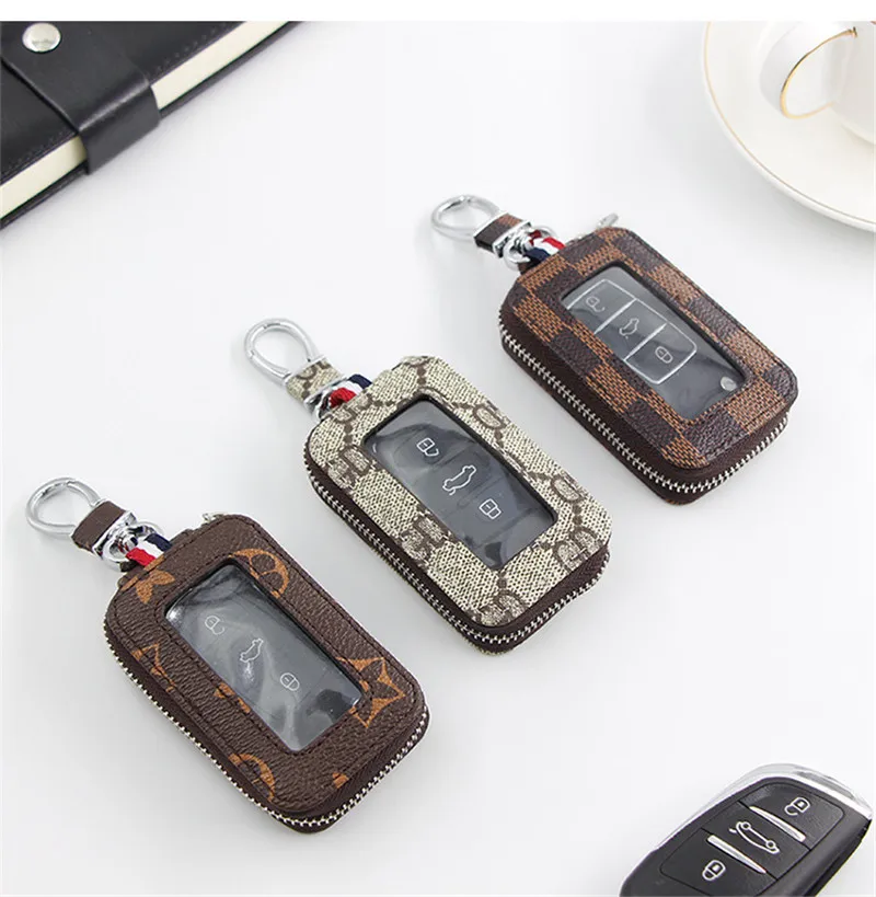 

[Wholesale] 20 PCS Universal PU printing Car Key Case zipper Key Protection Cover Transparent Interior Accessories 3 colors