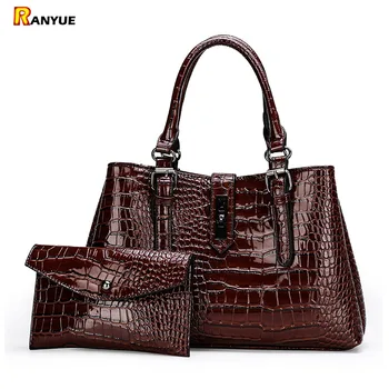 

Luxury Crocodile Women Shoulder Bags High Quality Patent Leather Women Handbags And Purses 2 Sets Large Ladies Tote Bolsa