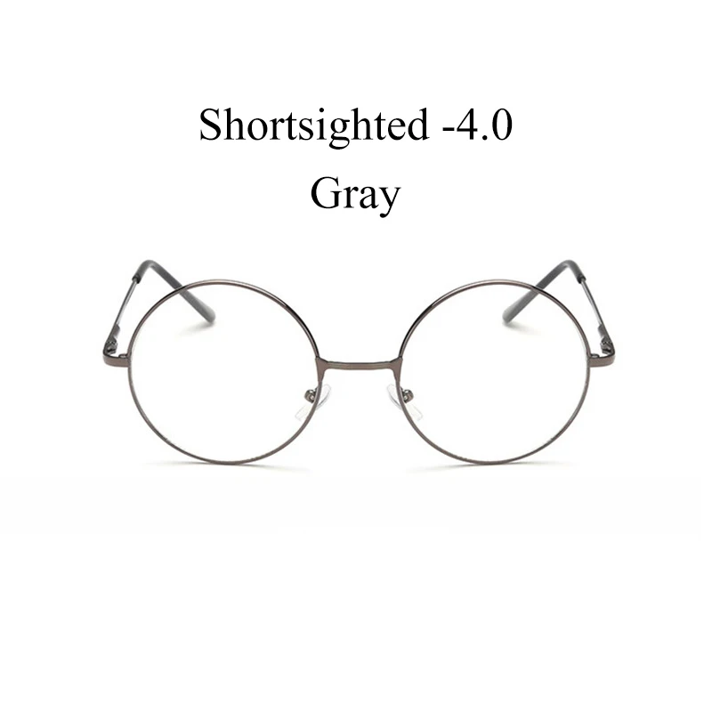 IBOODE круглые металлические очки близорукости для женщин и мужчин близорукие очки женские мужские очки для близоруких очки унисекс - Цвет оправы: Gray Myopia 4.0