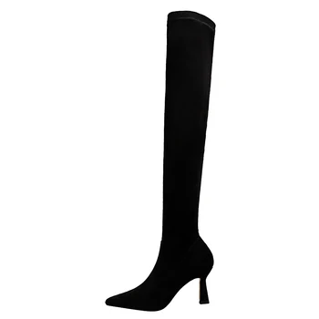 

women winter boots black plush stretch long boots thigh high over the knee boots women slim sexy 2020 new