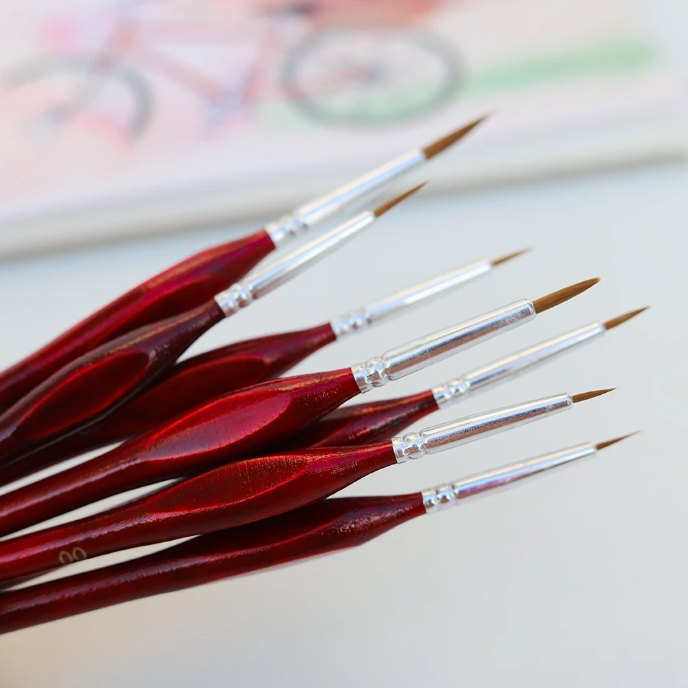 6Pcs Professional Weasel Hair Hook Line Pen Art Nail Painting Brushes For Gouache Acrylic Watercolor Oil Paints Artists Brushes