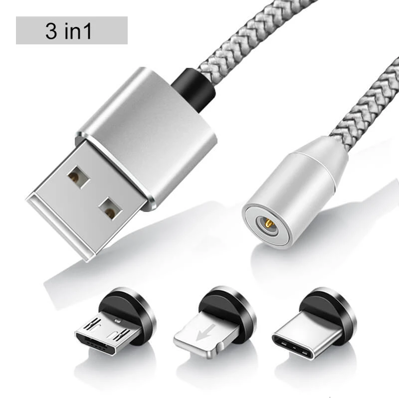 Elough El360 Магнитный зарядный Usb C кабель для iPhone 7 plus зарядное устройство мобильного телефона магнит зарядное устройство Micro USB кабели Тип C провод - Цвет: Silver 3 in 1