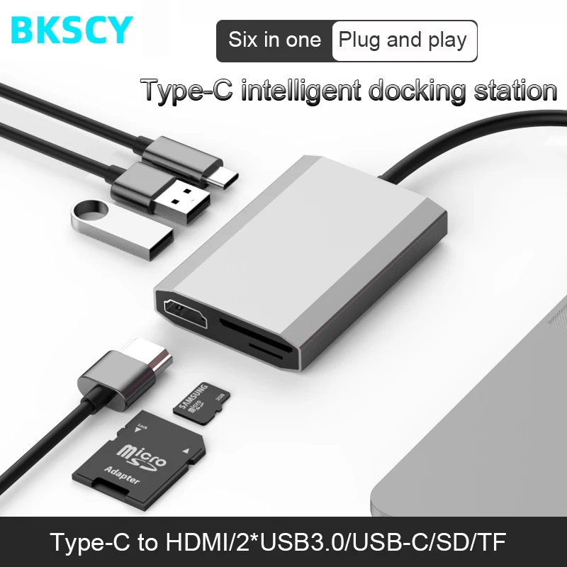 Bkscy USB концентратор C концентратор к HDMI RJ45 адаптер Мульти USB 3,0 Узловая док-станция для MacBook Pro Аксессуары USB-C type C USB 3,0 концентратор - Цвет: 6 IN1 HUB