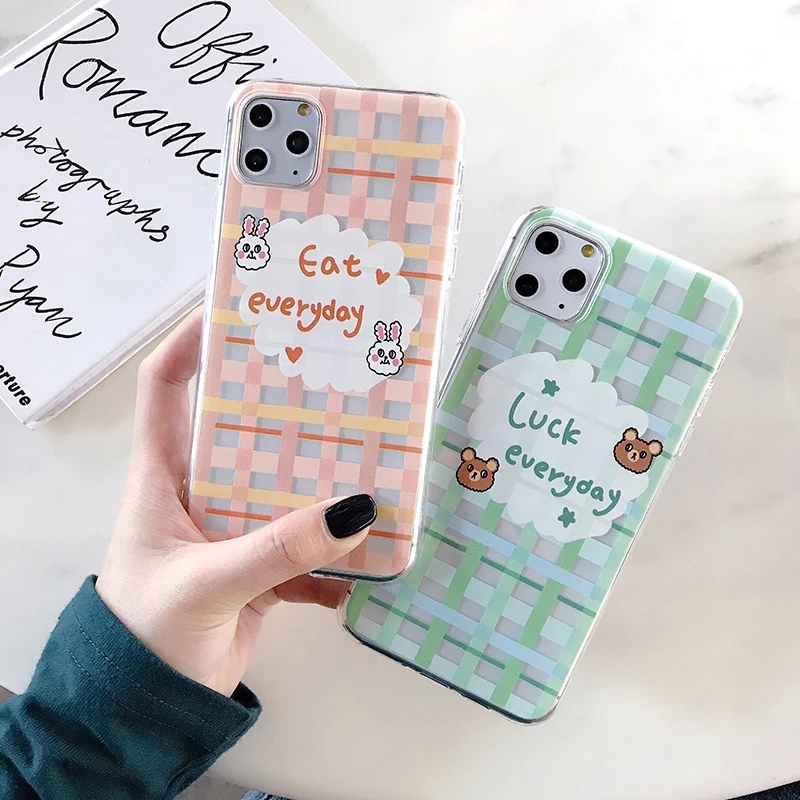 INS стильные сетчатые чехлы для телефонов с медведем и кроликом для iPhone 11Pro Max 6 6s 7 8 Plus X Xs Max Xr 11 Pro, мягкий прозрачный чехол, Fundas Capa