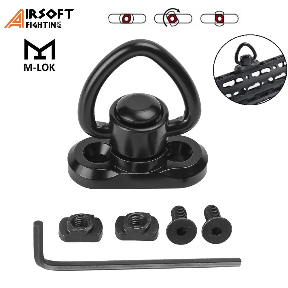 Tactical M-lok QD Sling Swivel Stud Mount Quick Release Rail Mount Adapter 1.25\" Loop Heavy Duty Push Button Mlok Rail Swivels