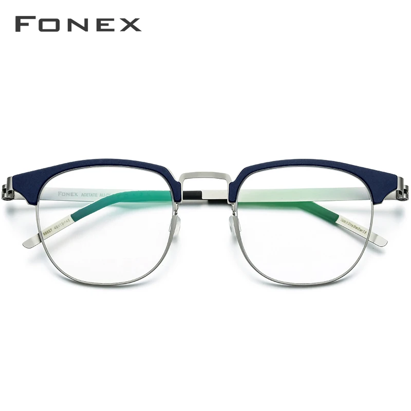 Comprar Montura de gafas de aleación de acetato FONEX hombres mujeres Vintage redonda miopía óptica media prescripción gafas sin tornillos 98627